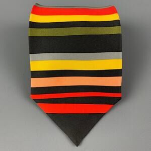GENE MEYER Multi-Color Black Stripe Silk Tie